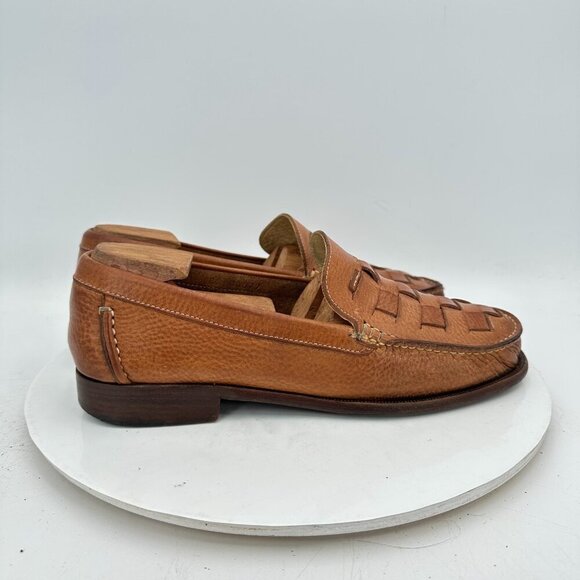 Cole Haan Men Size 9M Brown Tan Woven Leather Slip On Loafer Casual Shoes - Picture 4 of 11